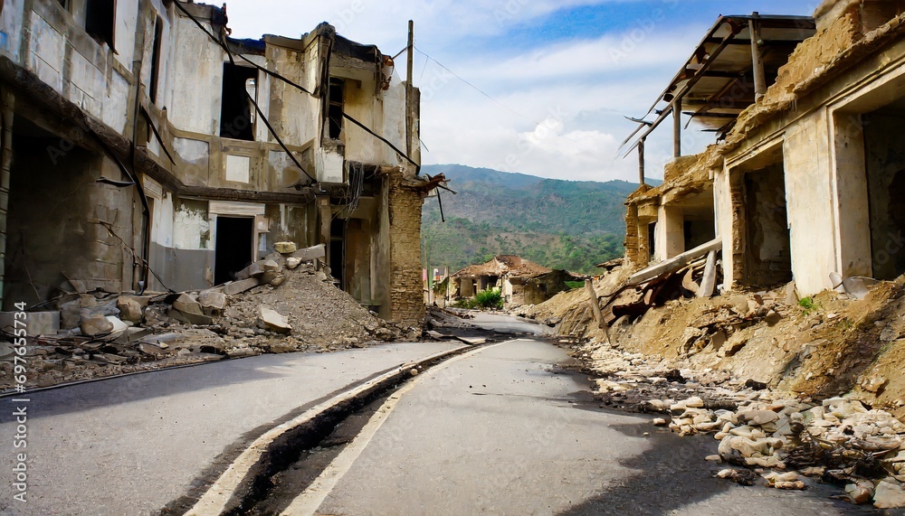 earthquake buildings road street cracked abondoned