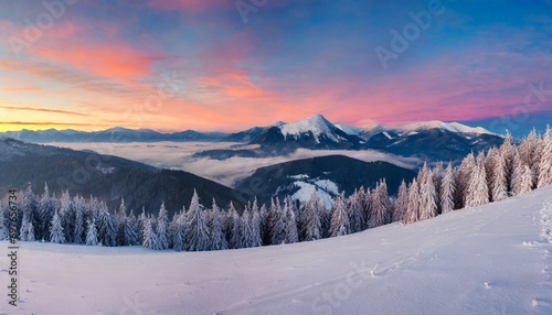 panorama of the winter sunrise in the mountains © Ashley