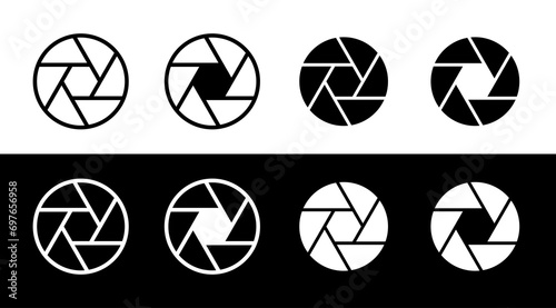 Set of lens aperture (diaphragm) icons. Camera or shooting symbol. An attribute of a camera, photo shoot, or photographer. photo