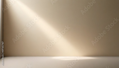 minimalistic abstract light pearl color background for product presentation incident light from the window on the wall and floor