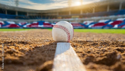 baseball on the infield chalk line of a professional stadium photo