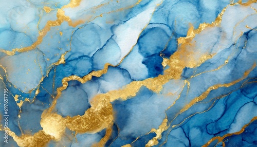 blue and gold watercolor marble background abstract texture generative ai