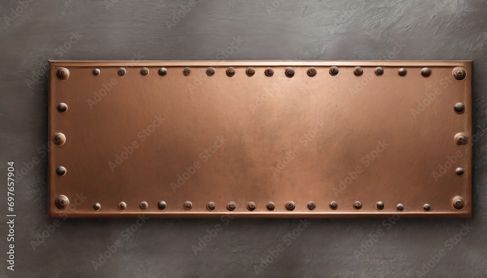 old narrow bronze metal plate or nameboard with rivets 3d illustration