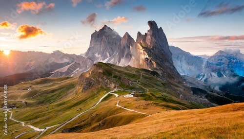 breathtaking morning view of peak ra gusela averau nuvolau group from passo di giau exciting summer sunrise in dolomiti alps cortina d ampezzo location south tyrol italy europe photo