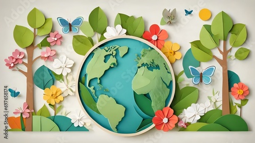 earth in the middle of flower,Earth day concept. Earth day vector illustration for poster, banner, print, web.