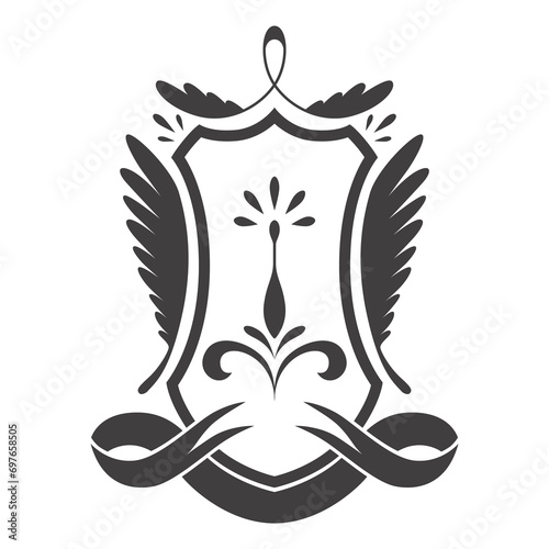Knight shield, heraldic icon. Vintage monochrome knight award element. Royal badge, luxury filigree emblem. Decorative element on white background