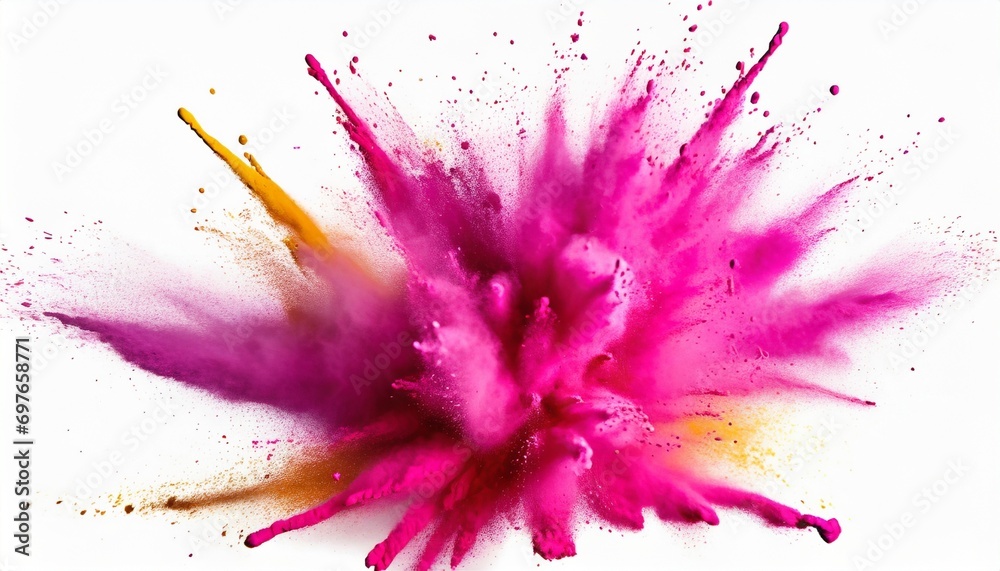 bright pink magenta holi paint color powder festival explosion burst isolated white background industrial print concept background - obrazy, fototapety, plakaty 