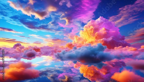 3d render abstract fantasy background of colorful sky with neon clouds