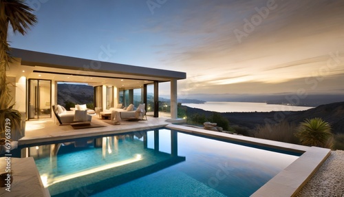 breathtaking ambiance elegantly composed home with a mesmerizing pool view generative ai © Ashley