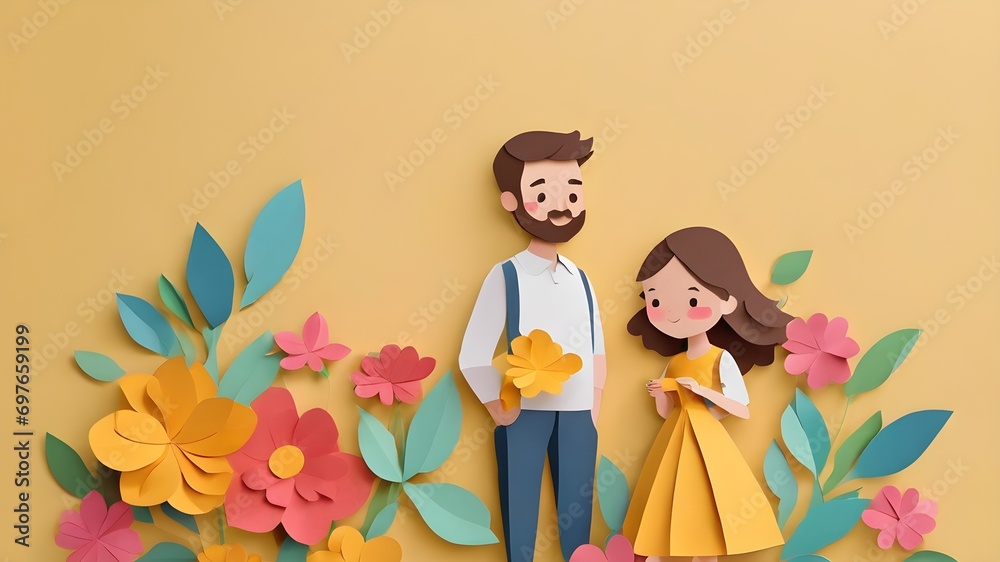 couple in the middle of flower ,valentine's day festival .Vector illustration.paper craft style.Valentine's Day concept couple in the middle of flower ,valentine's day festival .Vector illustration.paper craft style.Valentine's Day concept