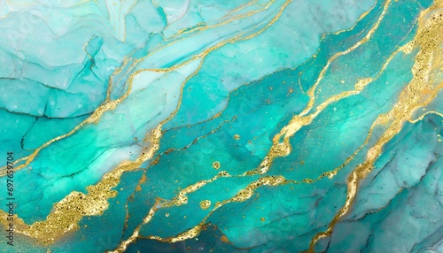 abstract tiffany marble texture with gold splashes blue luxury background