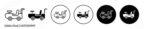 Pushing car icon. kids child or toddler travel bicycle or tricycle with handle. children playing fun activity with small kiddie push car ride vector. baby child pushing car symbol set