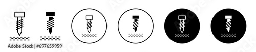 well drilling boer icon. underground boring industrial machinery tool. soil ground well drill hole symbol vector. engineering plumbing borehole drilling for water set sign. photo