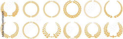 Set of Golden laurel or olive Greek wreath vector illustration photo