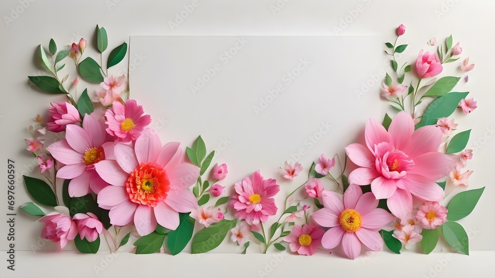 frame with flowers and butterflies,frame,Paper art flowers background,  Floral rectangle frame with place for text. Spring paper cut frame with flower ,on white background