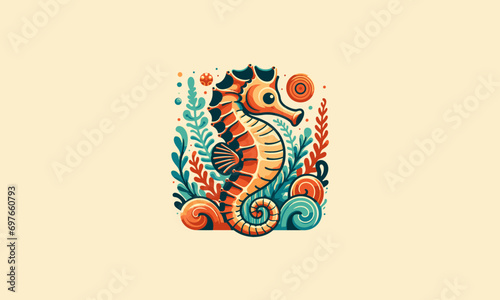 seahorse vector illustration logo flat design