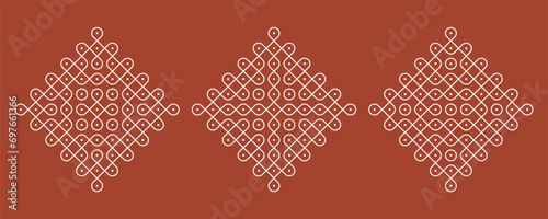 Indian Traditional and Cultural pulli and sikku Kolam design vector, set of editable home decor patterns photo