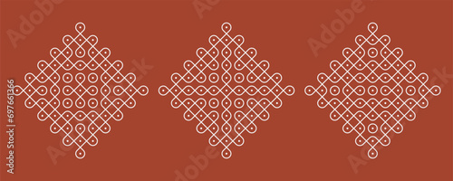 Indian Traditional and Cultural pulli and sikku Kolam design vector, set of editable home decor patterns