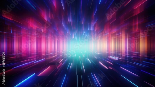 abstract technology background with 3d cubes in space colorful lights neon cubes on black