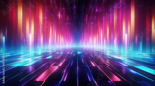 atmospheric 3d cube abstraction, atmospheric abstraction with 3d cubes in space colorful lights neon cubes on black
