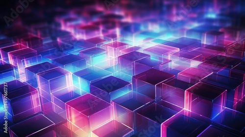 enchanting lighted grid artwork, enchanting artwork with 3d lighted grids in space colorful lights neon cubes on black