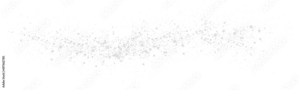 Christmas background. Powder dust light PNG. Magic shining white dust. Fine, shiny dust bokeh particles fall off lightly. Fantastic shimmer effect. PNG.
