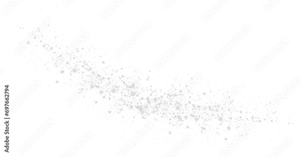 Christmas background. Powder dust light PNG. Magic shining white dust. Fine, shiny dust bokeh particles fall off lightly. Fantastic shimmer effect. PNG.
