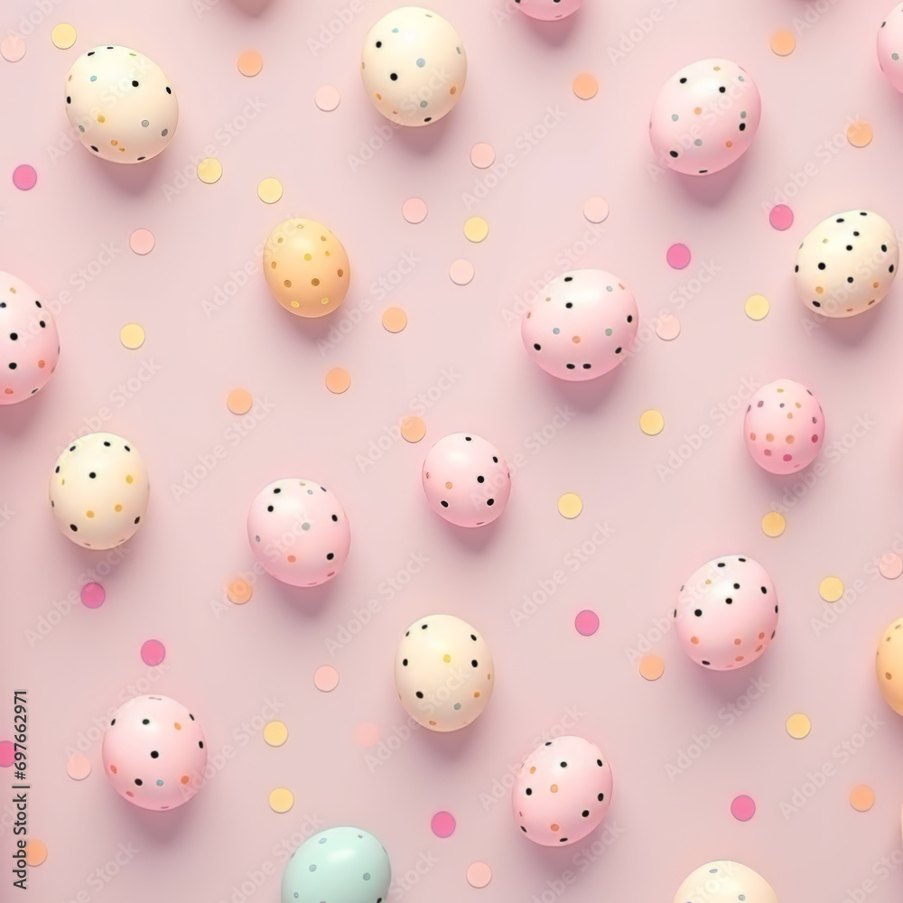 Traditional pastel colored and dotted Easter eggs. Traditional pastel colored and dotted Easter eggs.