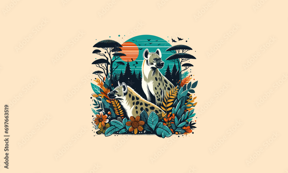 hyena on forest vector illustration flat design