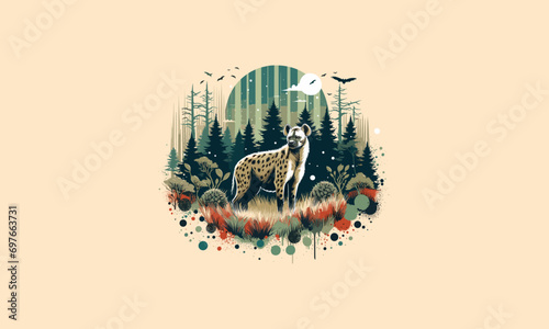 hyena on forest vector illustration flat design photo