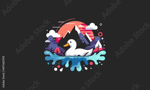 swan on sea and mountain vector illustration flat design