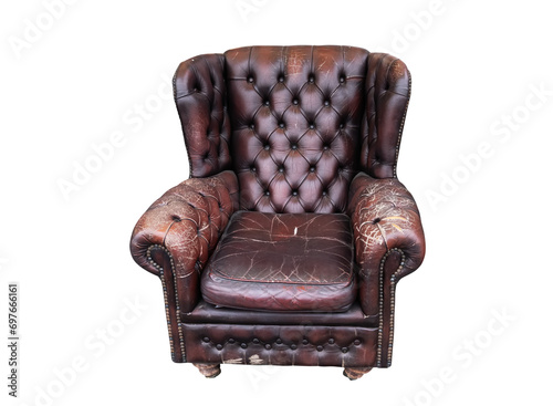 Obraz na płótnie vintage style . Defective old leather sofa, Old Damaged Leather Furniture, w salonie