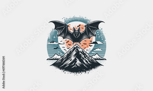 big bat on mountain vector illustration flat design