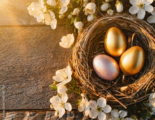 Easter composition with colorful eggs. Spring concept with copy space