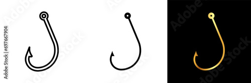 A visually captivating icon portraying a fishing hook, perfect for websites, apps, or any design related to fishing and outdoor adventures.