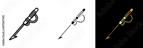 An impactful icon depicting a fishing harpoon, perfect for websites, apps, or designs related to deep-sea fishing and marine adventures.