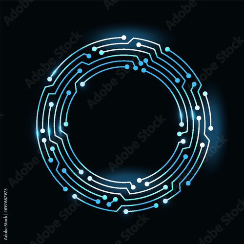 Circuit board circle frame. Abstract digital round frame, hardware board and electronic motherboard pattern vector. Programming science, computer system element