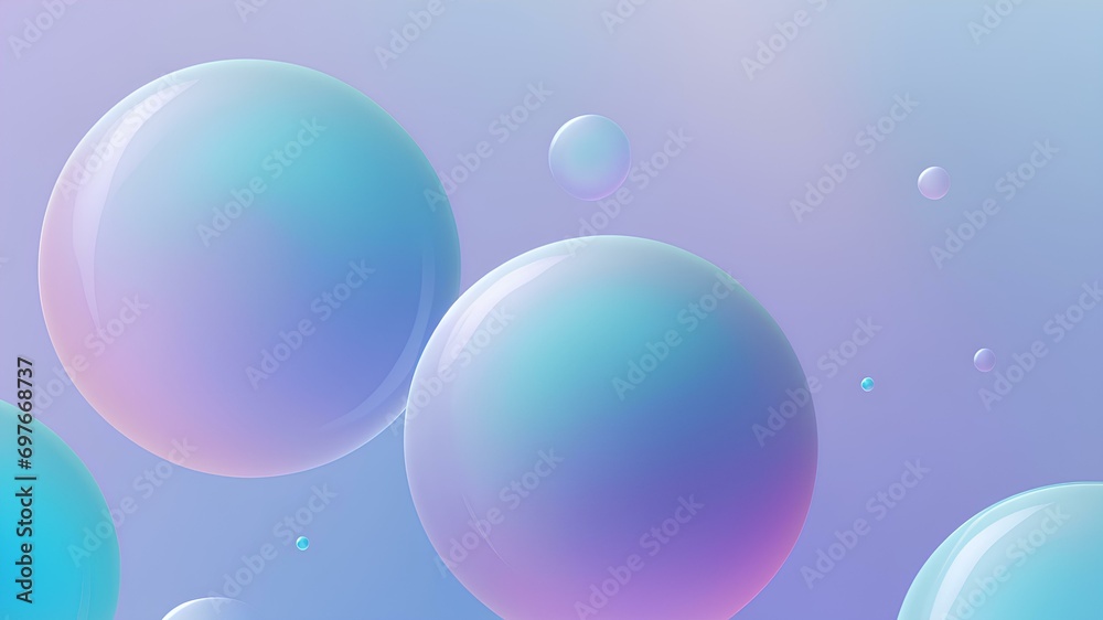 A holographic Bubbles iridescent pastel purple blue colors in a light blue gradient background.