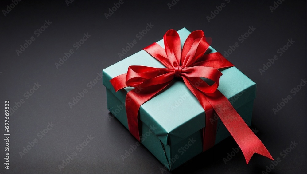 Obraz premium Colorful Gift Box Tied with Red Ribbon, Black Background, Studio Shot, Top View