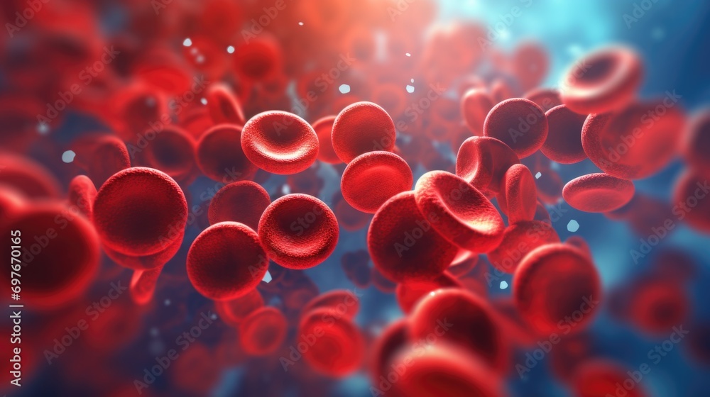 Red blood cells flowing through vein - obrazy, fototapety, plakaty 