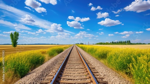 Empty railway tracks in a summer landscape