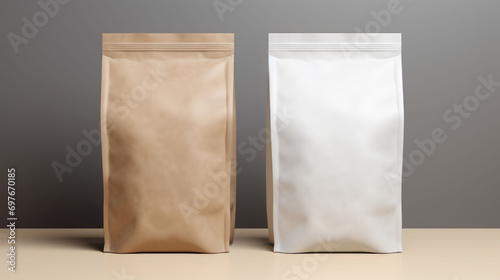 Mockup of two product paper bags with ziplock on isolated background