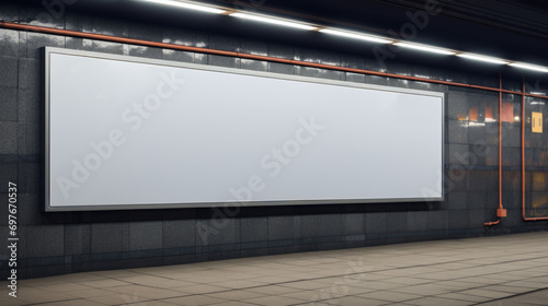 Horizontal long billboard mockup in an underground