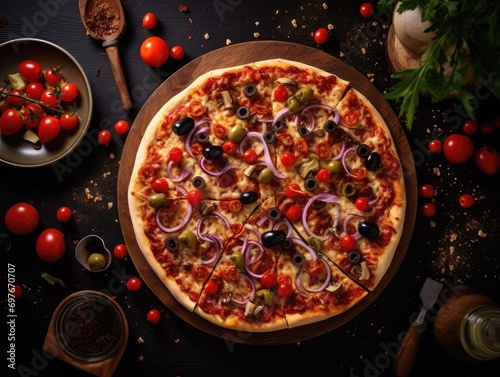 pizza with tomatoes and mushrooms