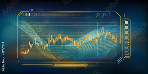 Abstract concept with digital waves and financial charts.