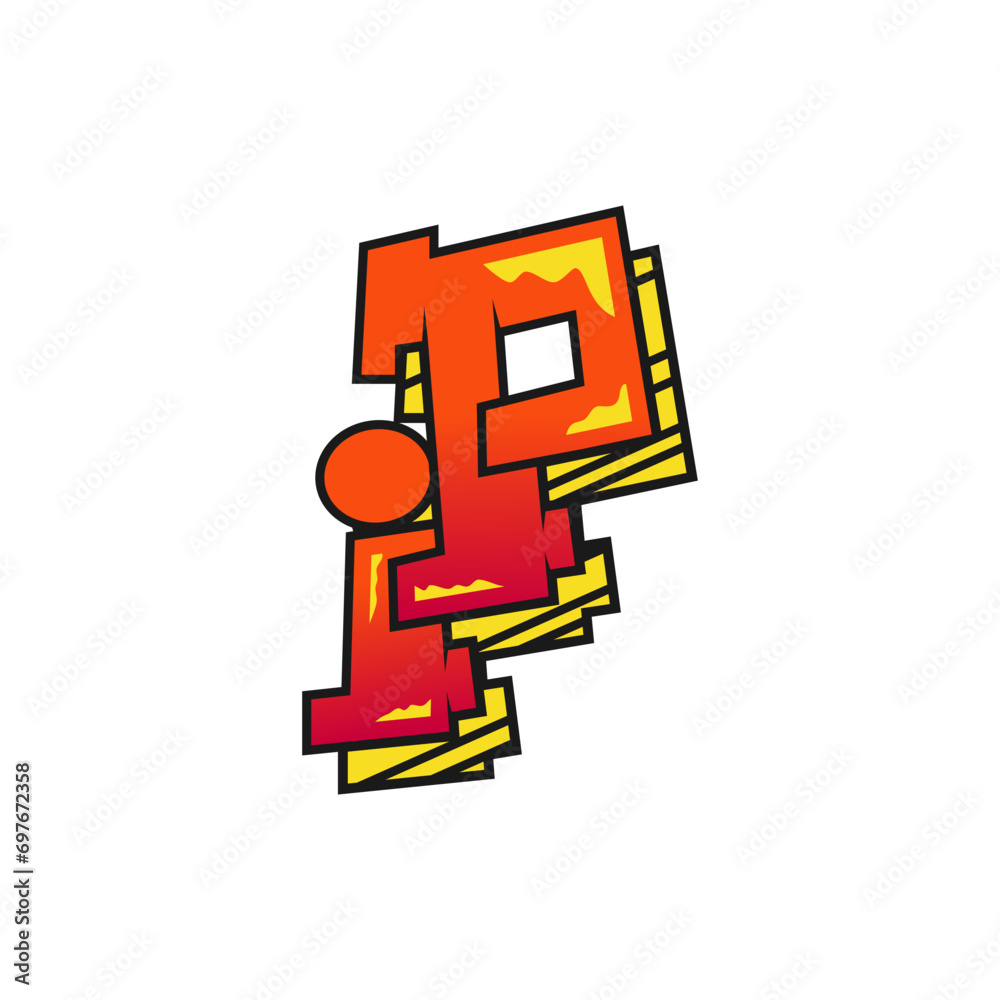 Graffiti alphabet colorful gradient and letter I P isolated vector illustration. Graffiti alphabet colorful gradient and letter I P isolated vector illustration.