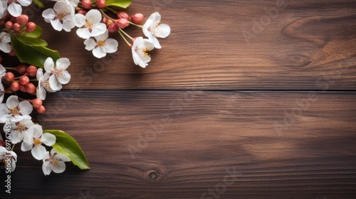spring background fruit flowers on wooden table