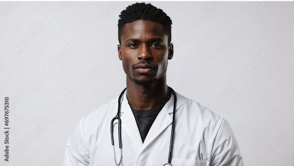 Obraz premium Young African Male Doctor on Isolated Background, Studio Shot