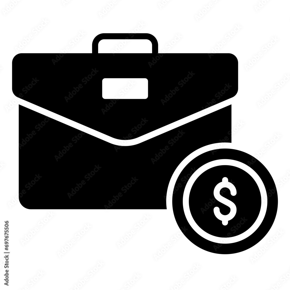 Briefcase icon with dollar coins for business Briefcase icon with dollar coins for business