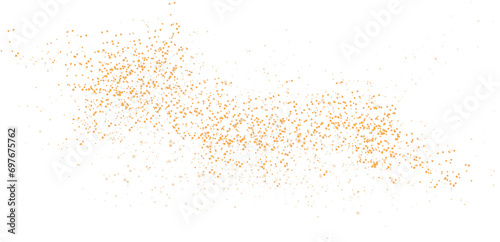 Fototapeta Naklejka Na Ścianę i Meble -  Golden scattering of small particles of sugar crystals, flying salt, top view of baking flour. Golden powder, powdered sugar explosion isolated on transparent background. PNG.
